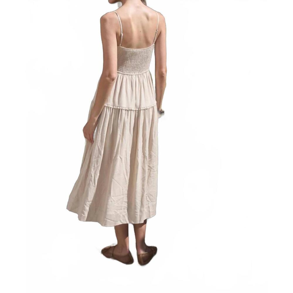 NEW MOON RIVER ashley scallop embroidery midi dress in biege - Picture 2 of 3